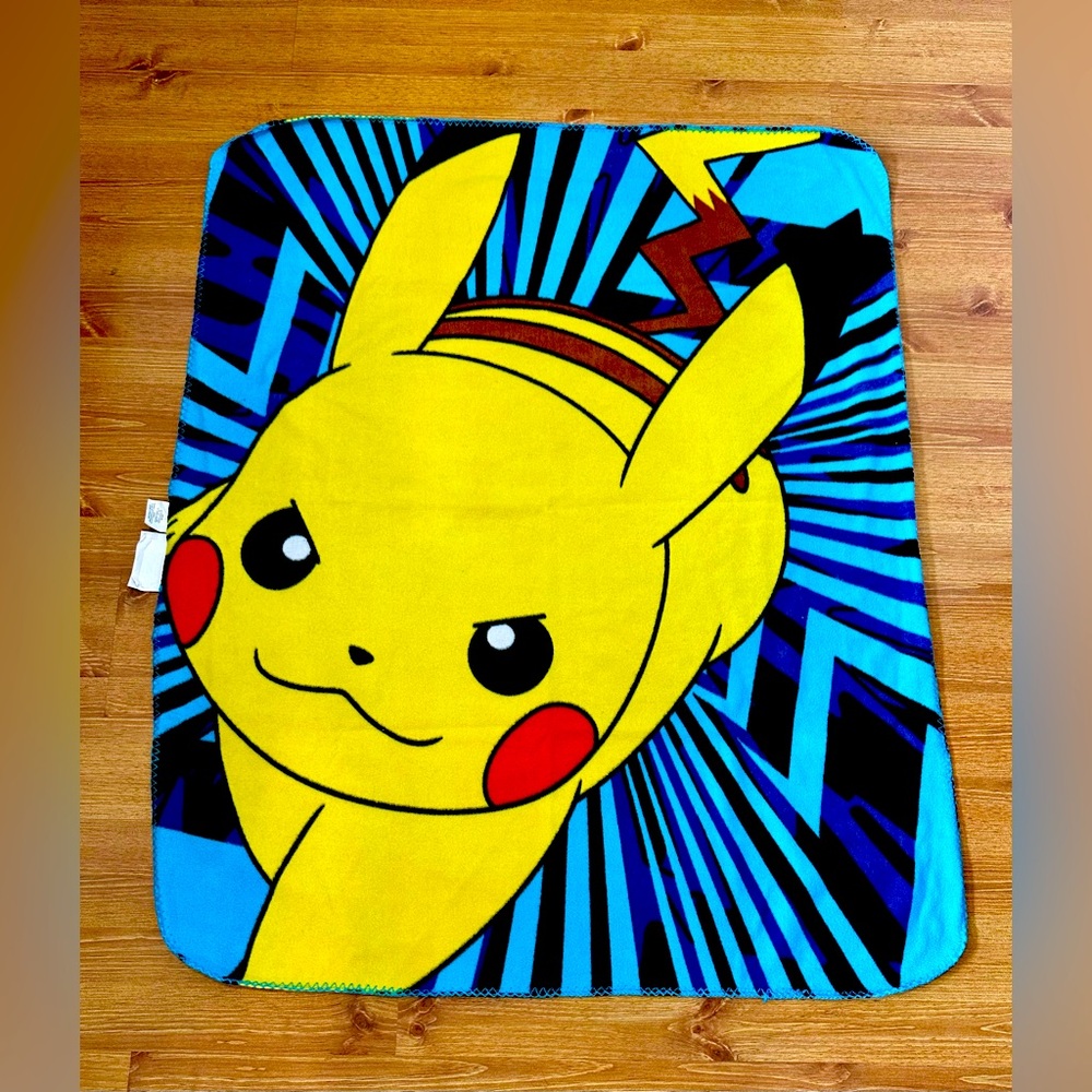 Pokemon Pikachu Northwest Fleece Blanket Blue Yellow  Kids Anime 45 x 36 In